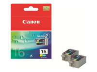 Canon BCI-16 - 2-pack - gul, cyan, magenta - original - bläcktank - för i90, PIXMA iP90, iP90v, mini220, Canon SELPHY CP500, DS700, DS810 9818A002