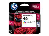 HP 46, Original, Pigment-based ink, Cyan,Magenta,Yellow, HP, HP Deskjet Ink Advantage 2020hc, 2520hc, 1 pc(s) CZ638AE