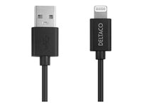 Deltaco IPLH-412, 2 m, Lightning, USB A, Hankoppling, Svart, Rak IPLH-412