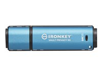 Kingston Technology IronKey Vault Privacy 50, 64 GB, USB Type-A, 3.2 Gen 1 (3.1 Gen 1), 250 MB/s, Keps, Svart, Blå IKVP50/64GB