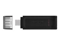 Kingston Technology DataTraveler 70, 64 GB, USB Type-C, 3.2 Gen 1 (3.1 Gen 1), 200 MB/s, Keps, Svart DT70/64GB