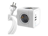 PowerCube, 4 Schuko outlets, 2 USB A ports, 1 USB-C port MC-CUBE015USBC