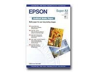 Epson Archival Matte Paper, DIN A3+, 189 g/m², 50 ark, Bläckstråleutskrift, A3+ (330x483 mm), Mätt, 50 ark, 192 g/m ^, Vit C13S041340