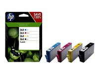 HP 364 - 4-pack - svart, gul, cyan, magenta - original - bläckpatron - för Deskjet 35XX, Photosmart 55XX, 55XX B111, 65XX, 7510 C311, 7520, Wireless B110 N9J73AE