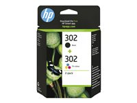 HP 302 - 2-pack - svart, färg (cyan, magenta, gul) - original - bläckpatron - för Deskjet 1110, 21XX, 36XX, ENVY 45XX, Officejet 38XX, 46XX, 52XX X4D37AE