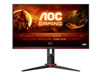 AOC Gaming Q27G2U/BK - LED-skärm - spel - 27" - 2560 x 1440 QHD @ 144 Hz - VA - 250 cd/m² - 3000:1 - 1 ms - 2xHDMI, DisplayPort - svart Q27G2U/BK