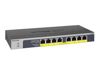 NETGEAR GS108PP, Ohanterad, Gigabit Ethernet (10/100/1000), Full duplex, Strömförsörjning via Ethernet (PoE) stöd, Rackmontering, Monteringsbar på väggen GS108PP-100EUS