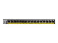 NETGEAR GS116LP, Ohanterad, Gigabit Ethernet (10/100/1000), Strömförsörjning via Ethernet (PoE) stöd, Rackmontering GS116LP-100EUS