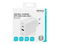 USB wall charger 1x USBC PD 18 W 1x USBA 18 W 36 W white USBC-AC138