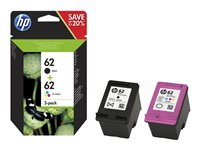 HP 62 - 2-pack - färg (cyan, magenta, gul), svartfärgad - original - svart, färg (cyan, magenta, gul) - blister - bläckpatron - för ENVY 55XX, 56XX, 76XX, Officejet 200, 250, 57XX, 8040 N9J71AE#301