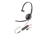 Poly Blackwire C3215 - Blackwire 3200 Series - headset - på örat - kabelansluten - 3,5 mm kontakt, USB-C - svart - Certifierad för Skype for Buisness, Avaya-certifierad, Cisco Jabber-certifierad 80S05AA