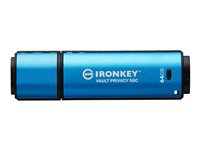 Kingston Technology IronKey Vault Privacy 50, 64 GB, USB Type-C, 3.2 Gen 1 (3.1 Gen 1), 250 MB/s, Keps, Svart, Blå IKVP50C/64GB