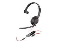 Poly Blackwire 5210 - Blackwire 5200 series - headset - på örat - kabelansluten - 3,5 mm kontakt, USB-C - svart - Certifierad för Skype for Buisness, Zoomcertifierad, Certifierad för Microsoft-teams, Avaya-certifierad, Cisco Jabber-certifierad, Works 8X230A6