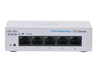 Cisco Business 110 Series 110-5T-D - Switch - ohanterad - 5 x 10/100/1000 - skrivbordsmodell, rackmonterbar, väggmonterbar - Likström CBS110-5T-D-UK