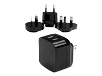 StarTech.com USB-väggladdare med två portar - kraftfull (17 W/3,4 A) - reseladdare (internationell), inomhus, AC, 5 V, Svart USB2PACBK