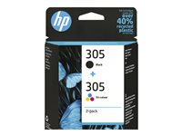 HP 305 - 2-pack - svart, färg (cyan, magenta, gul) - original - blister - bläckpatron - för Deskjet 23XX, 27XX, 28XX, 41XX, 42XX, DeskJet Plus 41XX, ENVY 60XX, 64XX, ENVY Pro 64XX 6ZD17AE#301