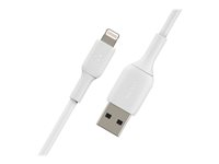 Belkin CAA001BT1MWH2PK, 1 m, Lightning, USB A, Hankoppling, Hankoppling, Vit CAA001BT1MWH2PK