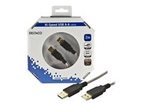 Deltaco USB2-8-K, 2 m, USB A, USB A, USB 2.0, Beige, Svart USB2-8-K